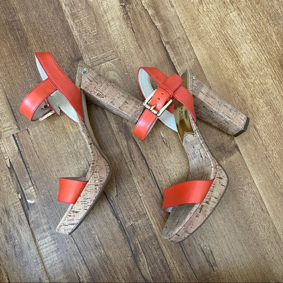 Michael Kors Orange Platform Cork Heel Sandals Size 8 - Picture 3 of 6